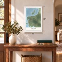 Lake City, Texas map, 12 x 18 inch print in a white frame in an entryway