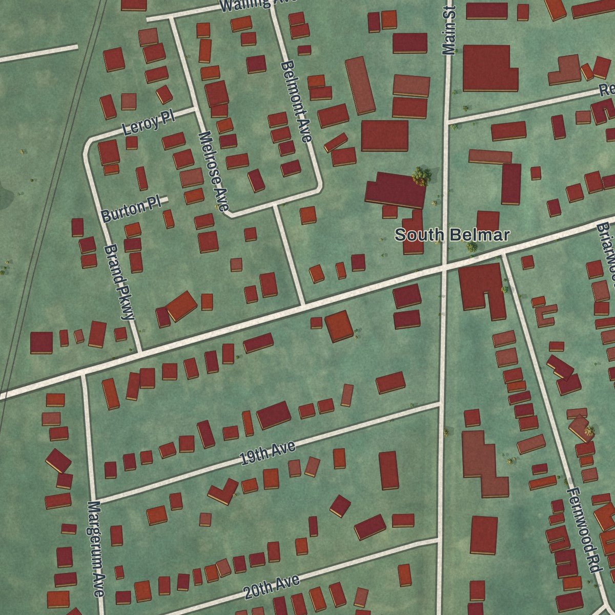 Second close-up of the map of Lake Como, New Jersey print showing more streets and buildings