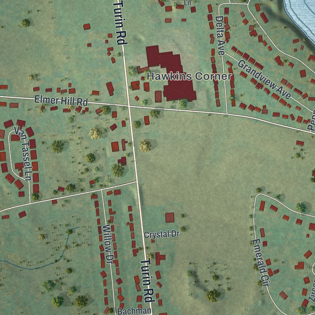 Second close-up of the map of Lake Delta, New York print showing more streets and buildings