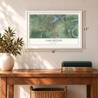 Lake Delton, Wisconsin map, 12 x 18 inch print in a white frame in an entryway