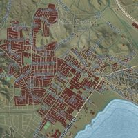 Second close-up of the map of Lake Elsinore, California print showing more streets and buildings