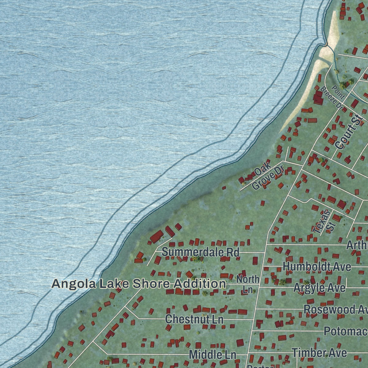 Second close-up of the map of Lake Erie Beach, New York print showing more streets and buildings