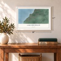 Lake Erie Beach, New York map, 12 x 18 inch print in a white frame in an entryway