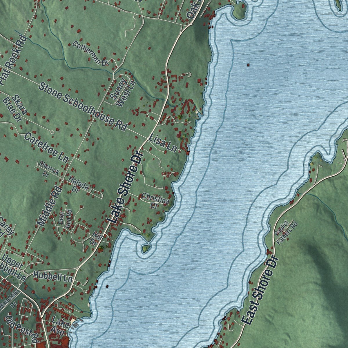 Second close-up of the map of the Town of Lake George, New York print showing more streets and buildings