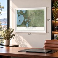 Lake Hamilton, Florida map, 18 x 24 inch print in a white frame in a home office
