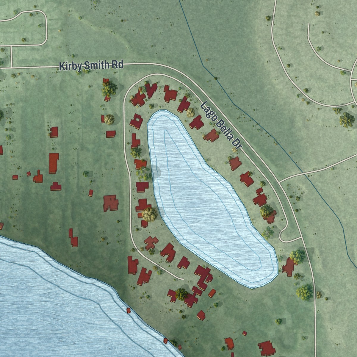 Second close-up of the map of Lake Hart, Florida print showing more streets and buildings