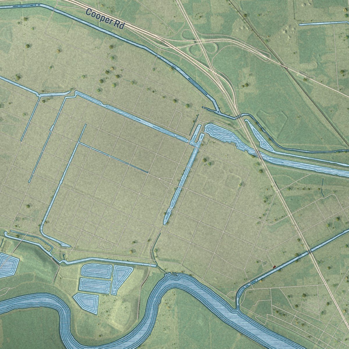 Second close-up of the map of Lake Jackson, Texas print showing more streets and buildings