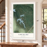 Lake Ka-Ho, Illinois map, 24 x 36 inch print in a white frame by a staircase