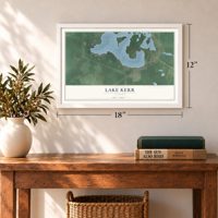 Lake Kerr, Florida map, 12 x 18 inch print in a white frame in an entryway