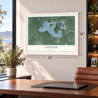 Lake Kerr, Florida map, 18 x 24 inch print in a white frame in a home office