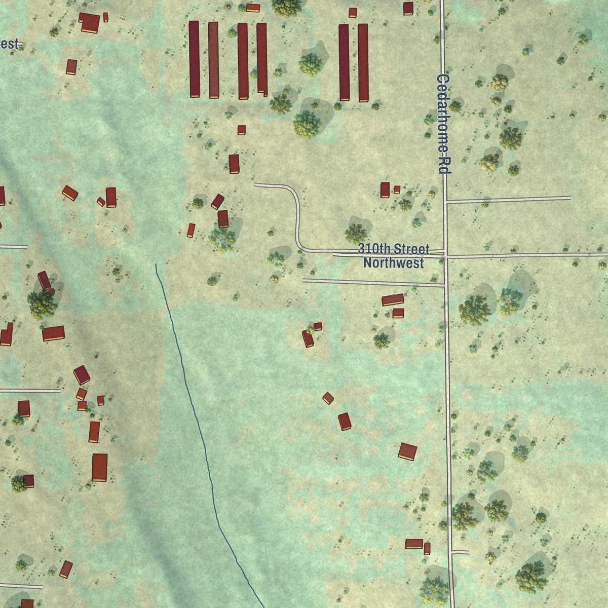 Second close-up of the map of Lake Ketchum, Washington print showing more streets and buildings