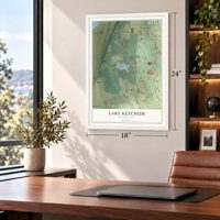 Lake Ketchum, Washington map, 18 x 24 inch print in a white frame in a home office