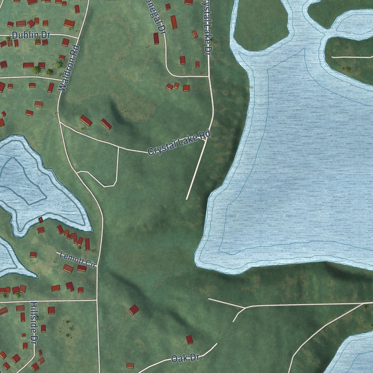 Second close-up of the map of Lake LeAnn, Michigan print showing more streets and buildings