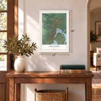 Lake Linden, Michigan map, 12 x 18 inch print in a white frame in an entryway
