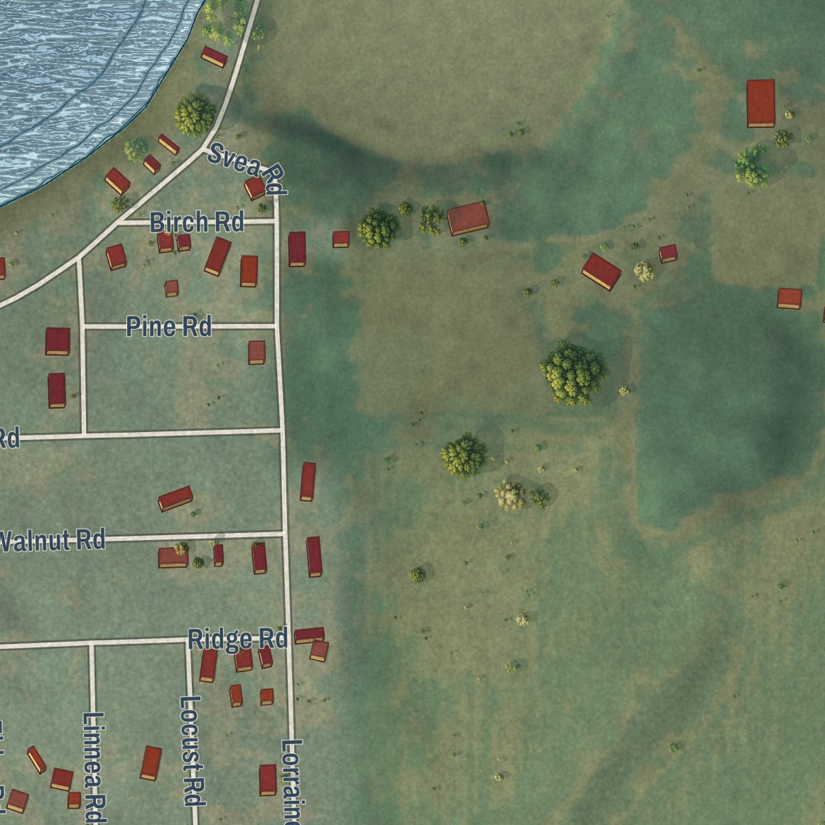 Second close-up of the map of Lake Lorraine, Wisconsin print showing more streets and buildings