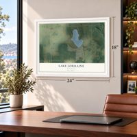 Lake Lorraine, Wisconsin map, 18 x 24 inch print in a white frame in a home office