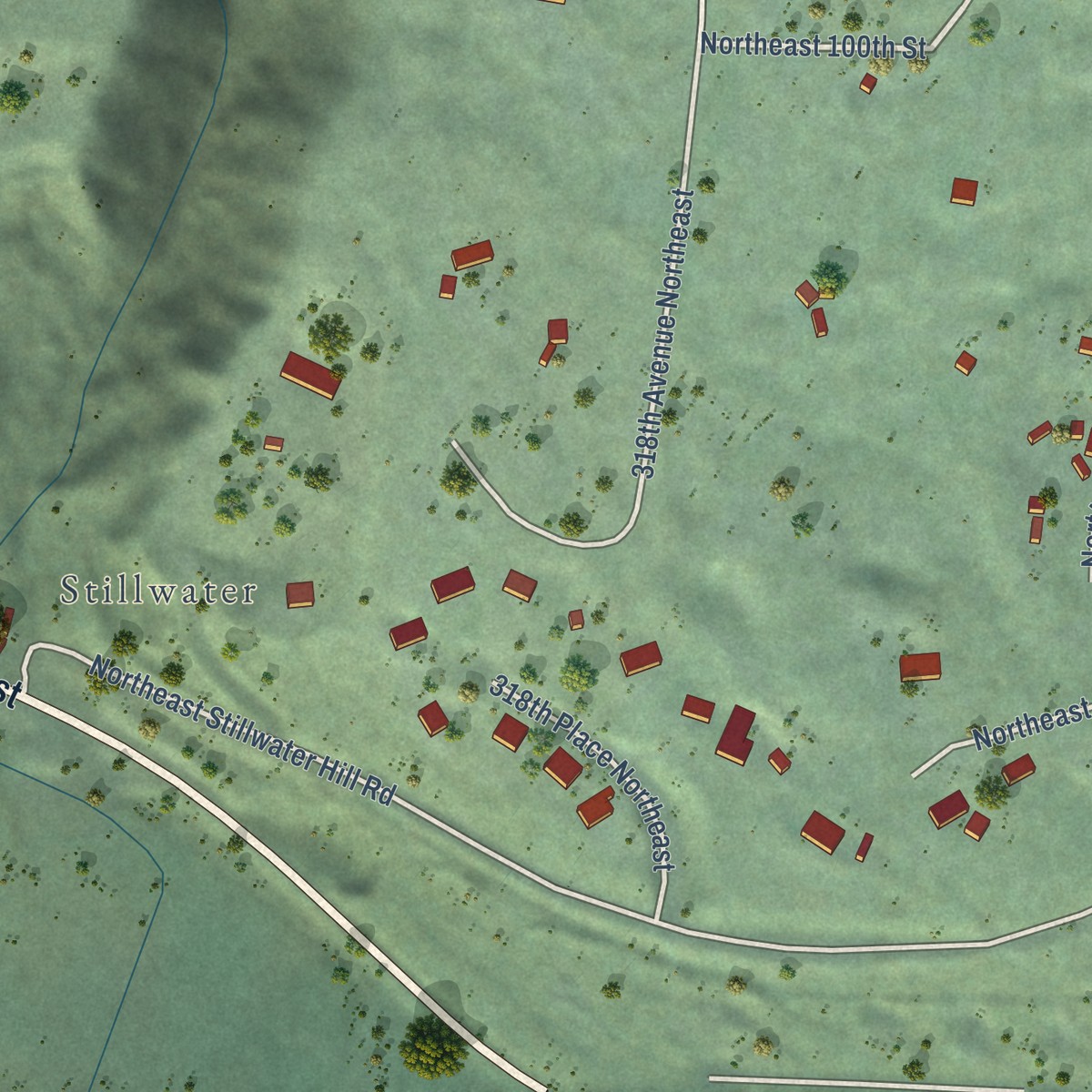 Second close-up of the map of Lake Marcel-Stillwater, Washington print showing more streets and buildings