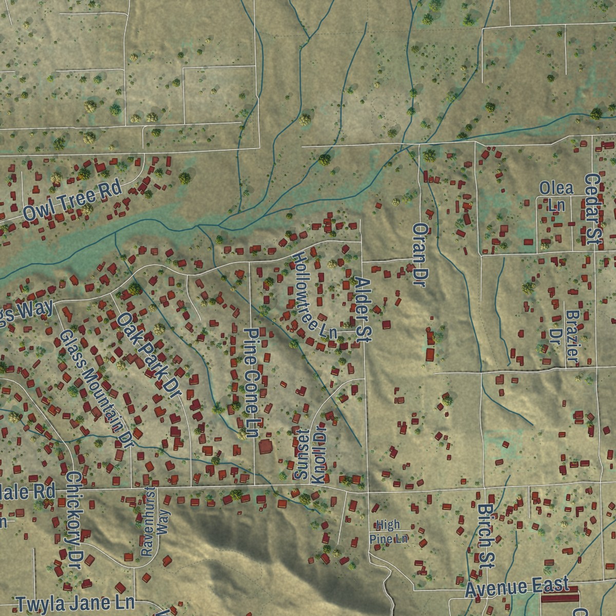 Second close-up of the map of Lake Mathews, California print showing more streets and buildings
