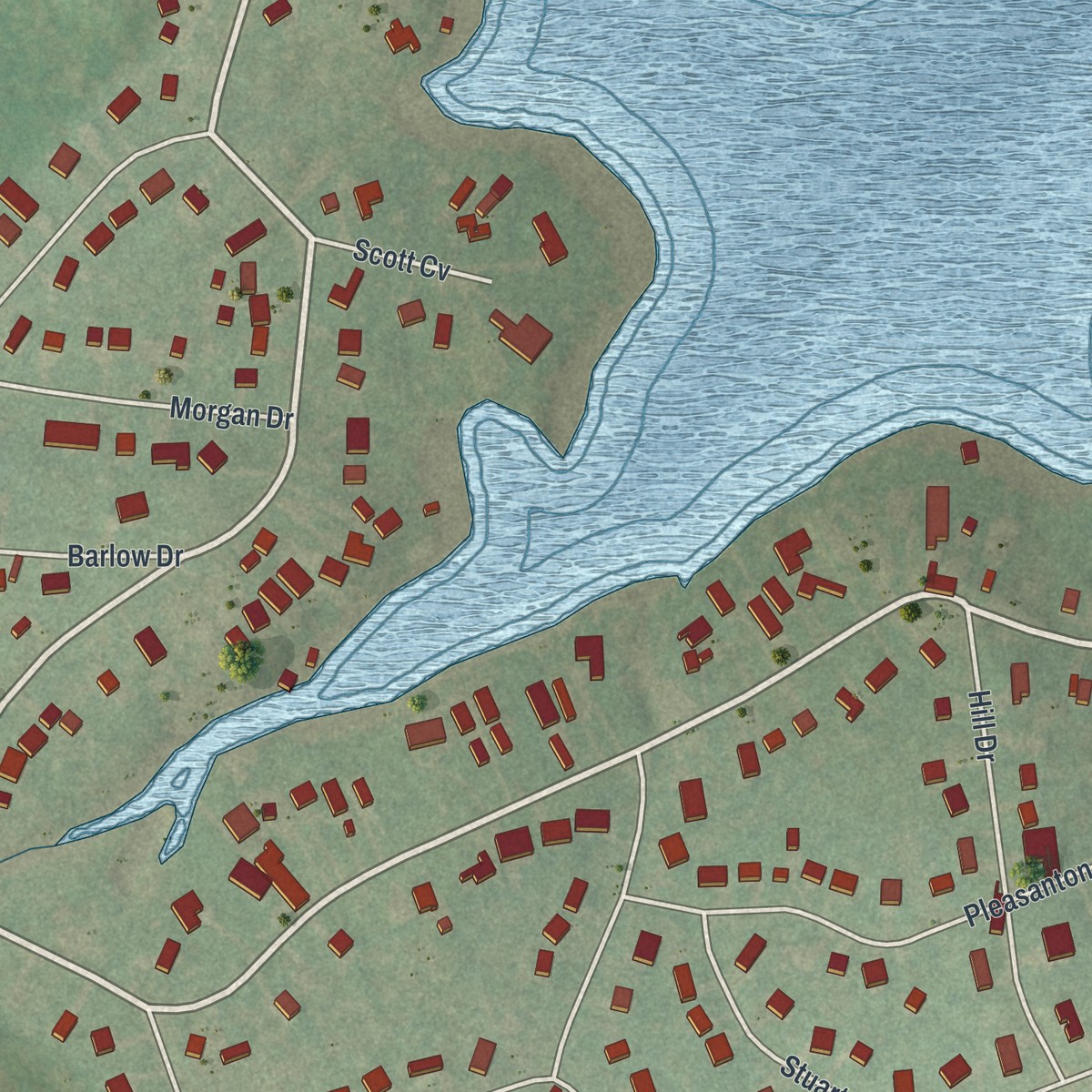 Second close-up of the map of Lake Meade, Pennsylvania print showing more streets and buildings