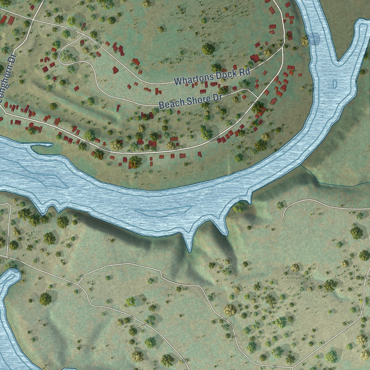 Second close-up of the map of Lake Medina Shores, Texas print showing more streets and buildings