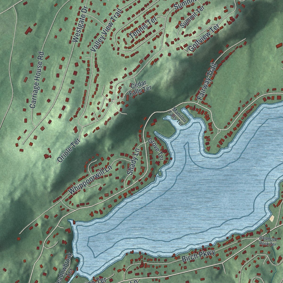 Second close-up of the map of Lake Mohawk, New Jersey print showing more streets and buildings