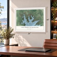 Lake Murray of Richland, South Carolina map, 18 x 24 inch print in a white frame in a home office