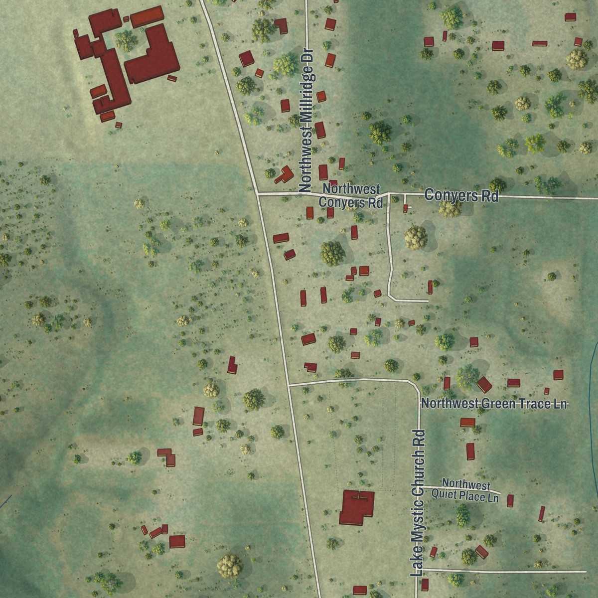 Second close-up of the map of Lake Mystic, Florida print showing more streets and buildings