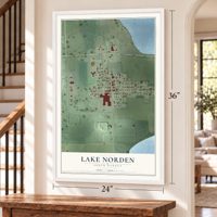 Lake Norden, South Dakota map, 24 x 36 inch print in a white frame by a staircase