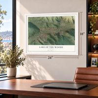 Lake of the Woods, California map, 18 x 24 inch print in a white frame in a home office