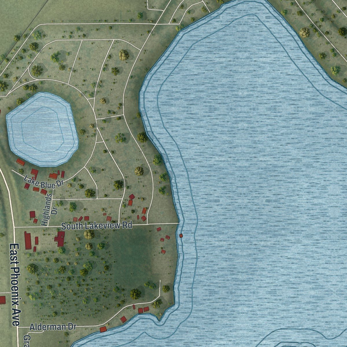Second close-up of the map of Lake Placid, Florida print showing more streets and buildings