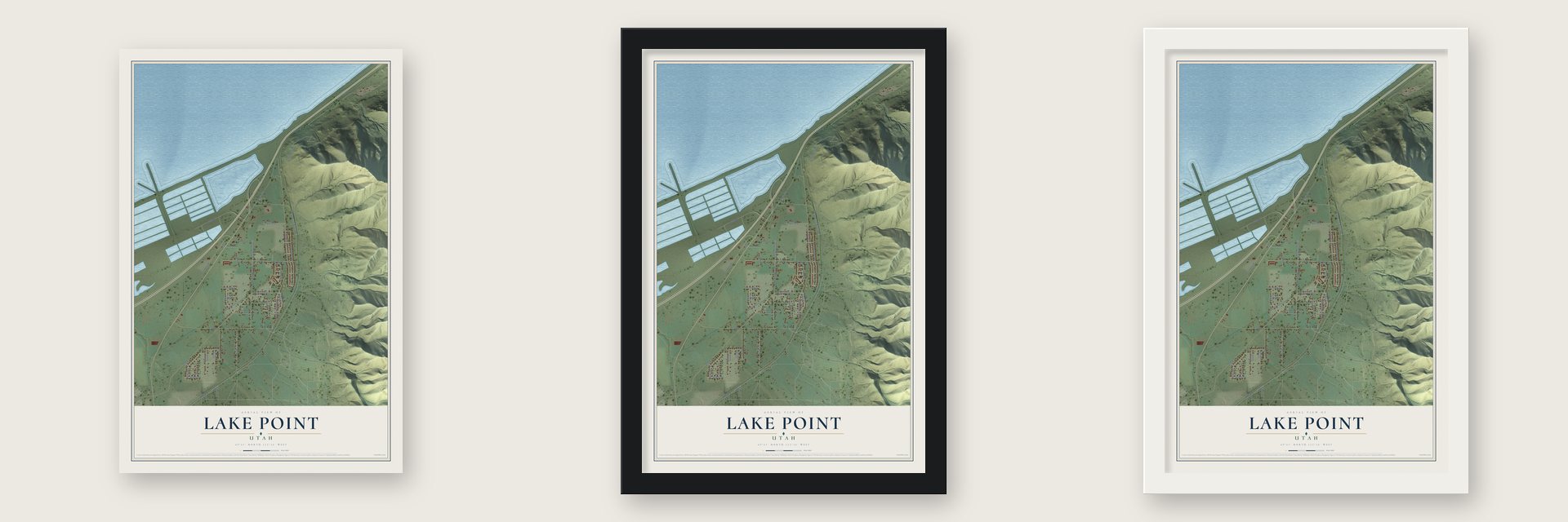 Lake Point, Utah map unframed, in a black wood frame and in a white wood frame