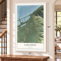 Lake Point, Utah map, 24 x 36 inch print in a white frame by a staircase