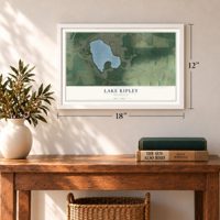 Lake Ripley, Wisconsin map, 12 x 18 inch print in a white frame in an entryway
