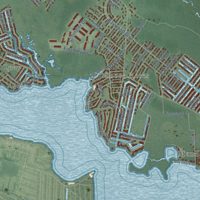 Second close-up of the map of Lake Riviera, New Jersey print showing more streets and buildings