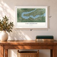 Lake Sherwood, Wisconsin map, 12 x 18 inch print in a white frame in an entryway