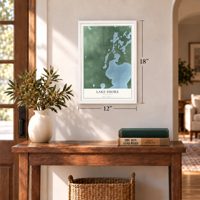 Lake Shore, Minnesota map, 12 x 18 inch print in a white frame in an entryway