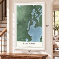 Lake Shore, Minnesota map, 24 x 36 inch print in a white frame by a staircase