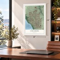 Lake Shore, Washington map, 18 x 24 inch print in a white frame in a home office