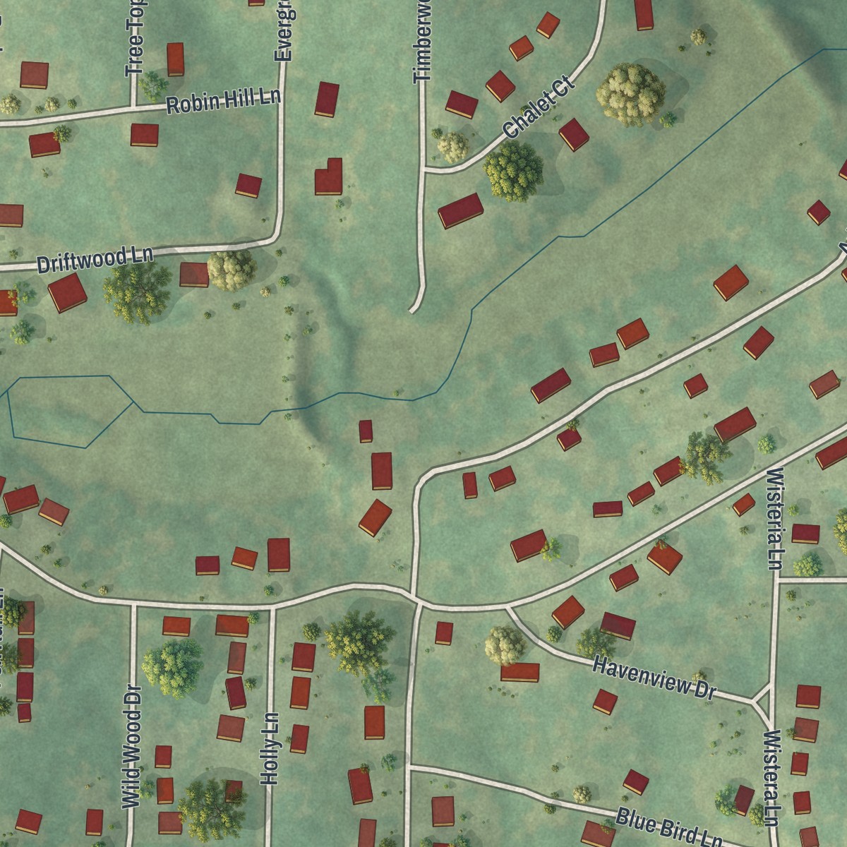 Second close-up of the map of Lake St. Clair, Missouri print showing more streets and buildings