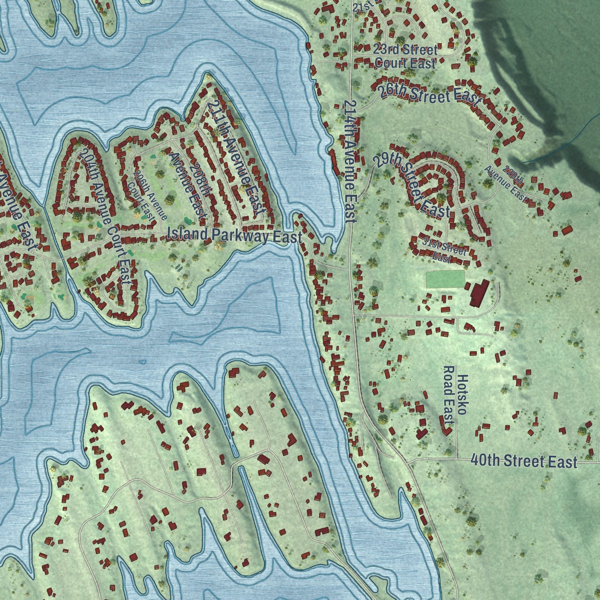 Second close-up of the map of Lake Tapps, Washington print showing more streets and buildings