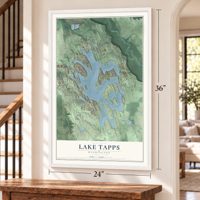 Lake Tapps, Washington map, 24 x 36 inch print in a white frame by a staircase