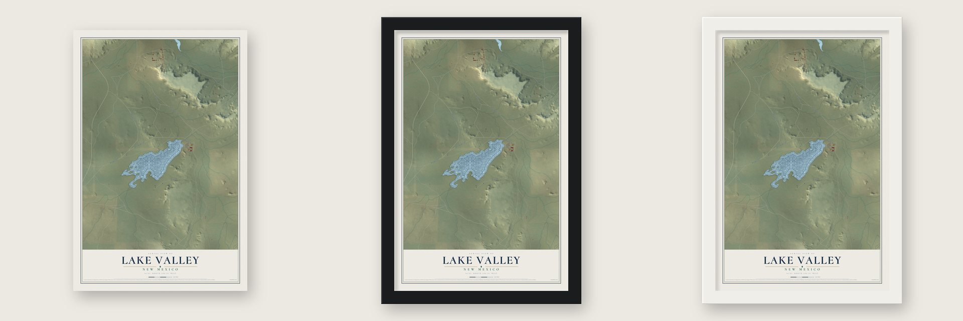 Lake Valley, New Mexico map unframed, in a black wood frame and in a white wood frame
