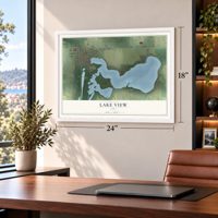 Lake View, Iowa map, 18 x 24 inch print in a white frame in a home office