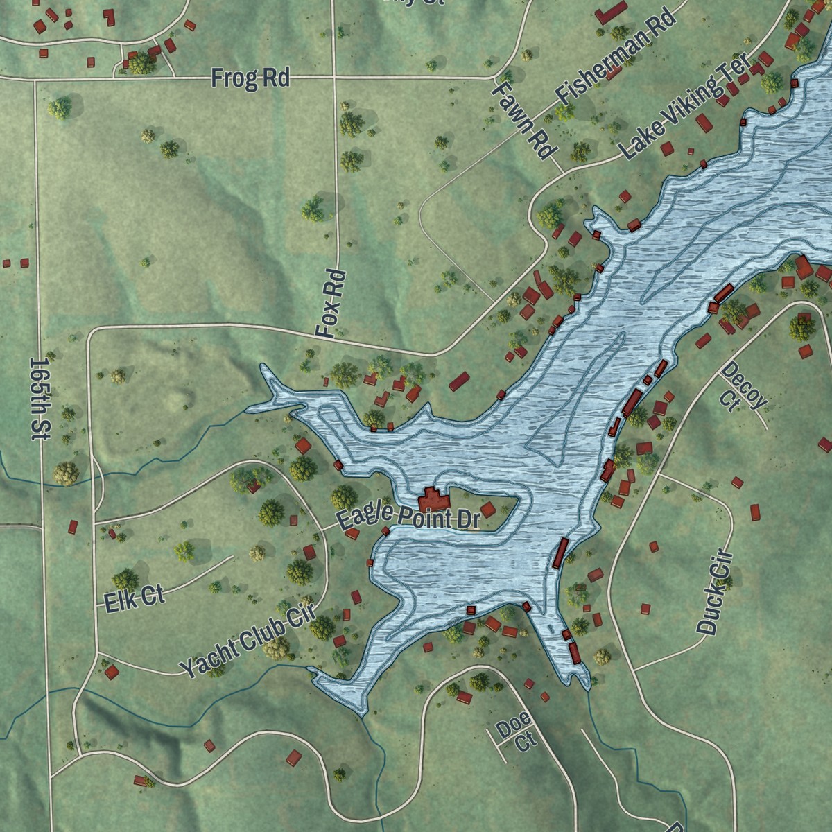 Second close-up of the map of Lake Viking, Missouri print showing more streets and buildings