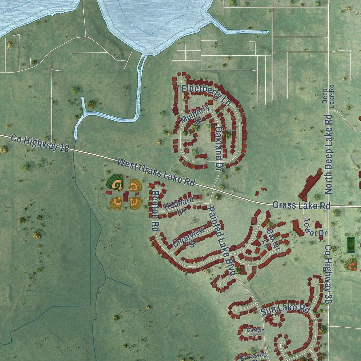 Second close-up of the map of Lake Villa, Illinois print showing more streets and buildings