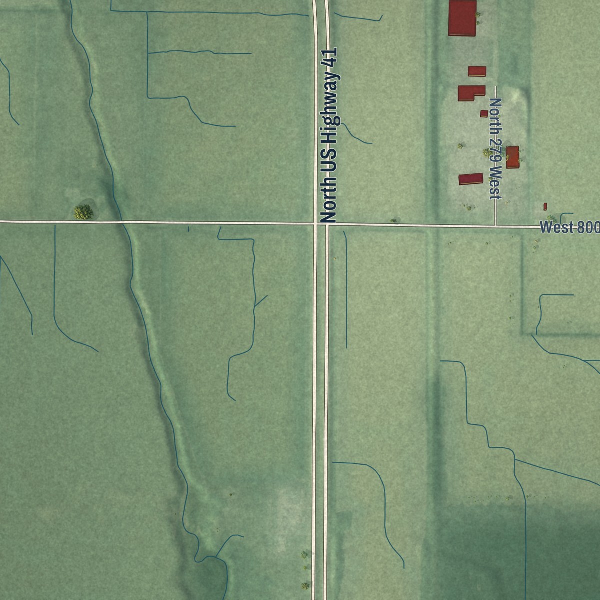 Second close-up of the map of Lake Village, Indiana print showing more streets and buildings