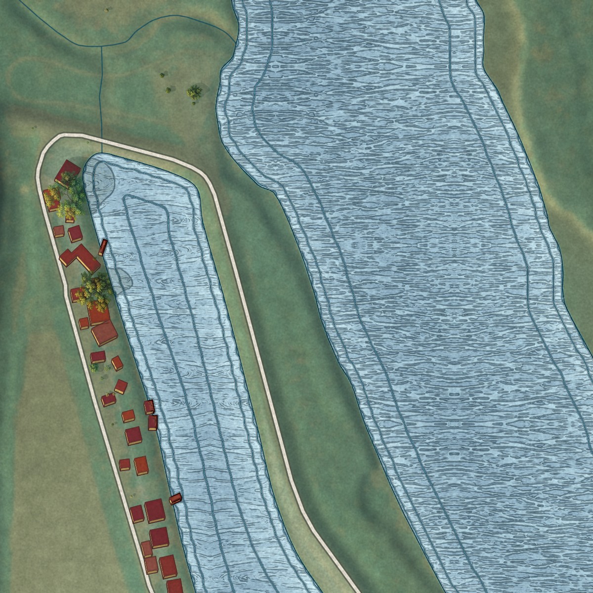 Second close-up of the map of Lake Waconda, Nebraska print showing more streets and buildings
