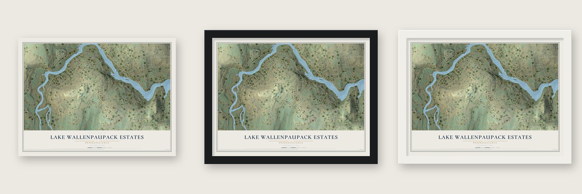 Lake Wallenpaupack Estates, Pennsylvania map unframed, in a black wood frame and in a white wood frame