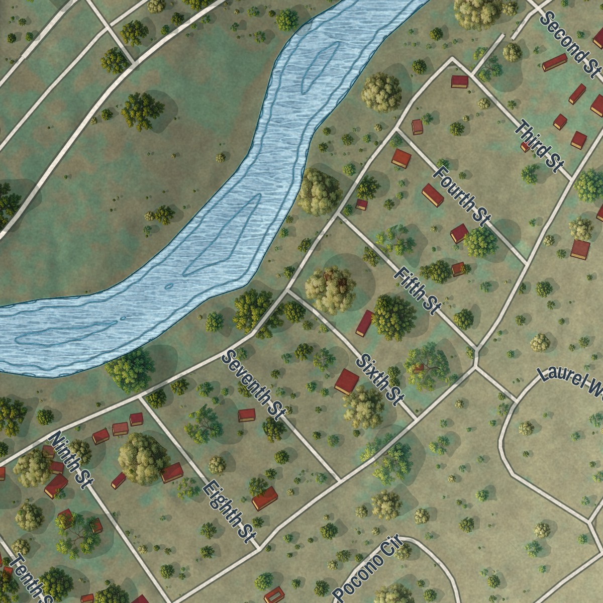 Second close-up of the map of Lake Wallenpaupack Estates, Pennsylvania print showing more streets and buildings