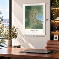 Lake Wilson, Minnesota map, 18 x 24 inch print in a white frame in a home office